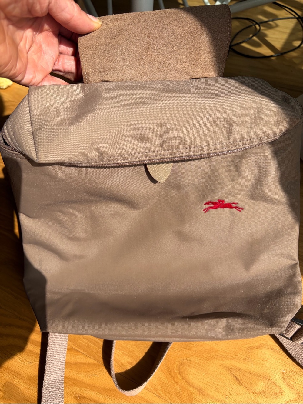 Longchamp Beige Mini Backpack with Red Trim